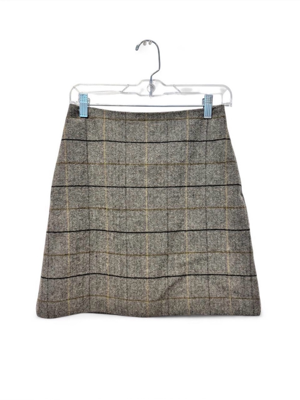UNIQLO Wool Blend Gray Herringbone Plaid Mini Skirt- Academia Preppy Schoolgirl
